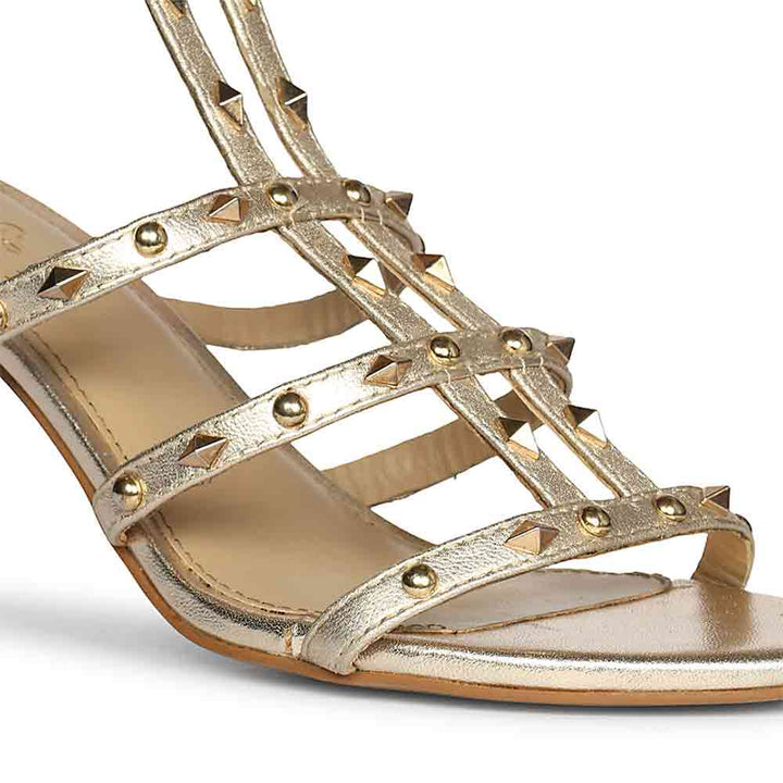 Saint Quenel Metallic Gold Leather Studded Stilettos