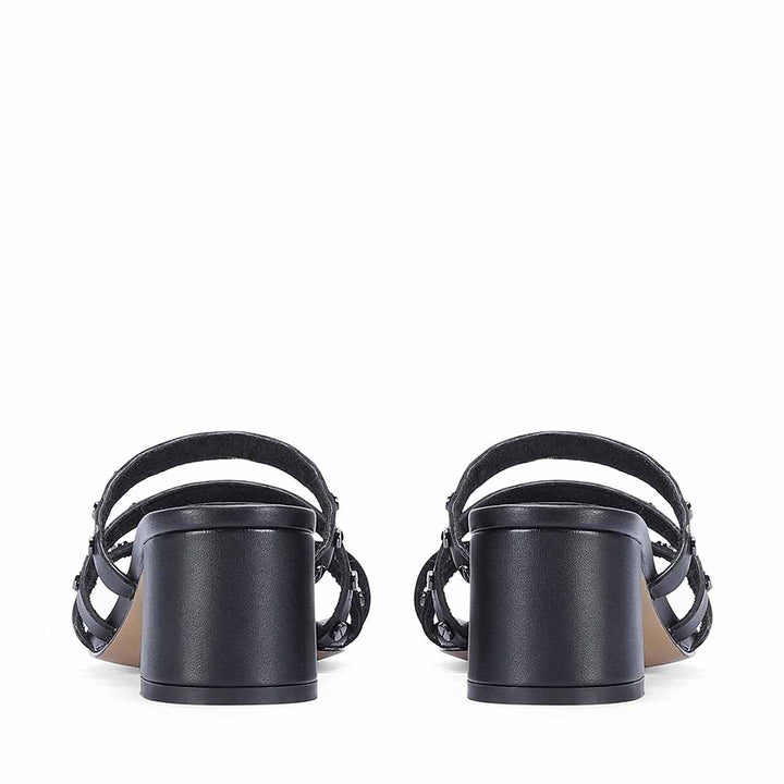 Saint Ebon Metal Studded Black Leather Block Heels