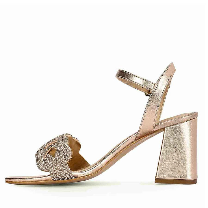 Saint Celeste Knot Embellished Rose Gold Metallic Leather Heels