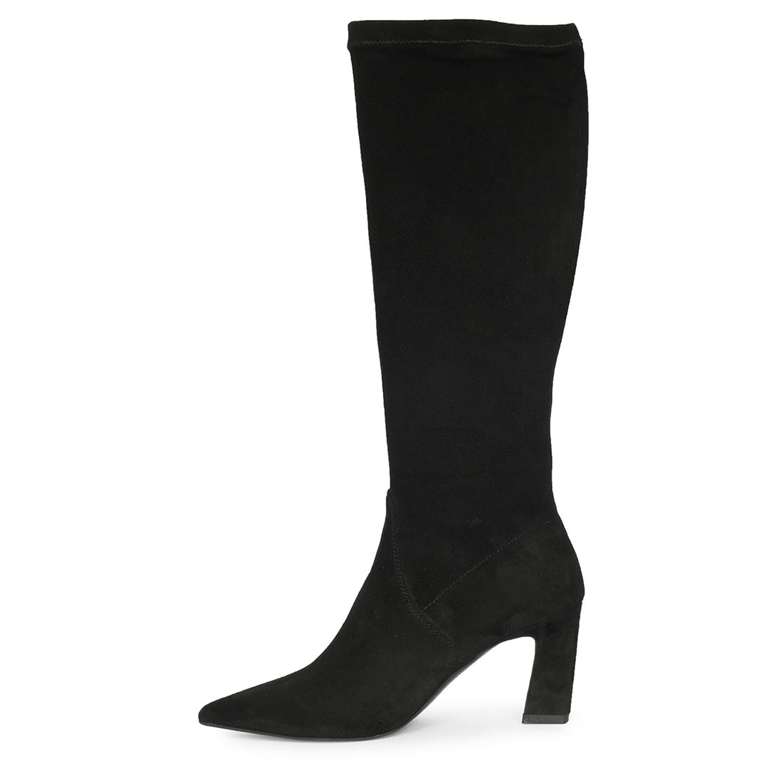 Saint Maren Black Stretch Suede Knee High Long Boots