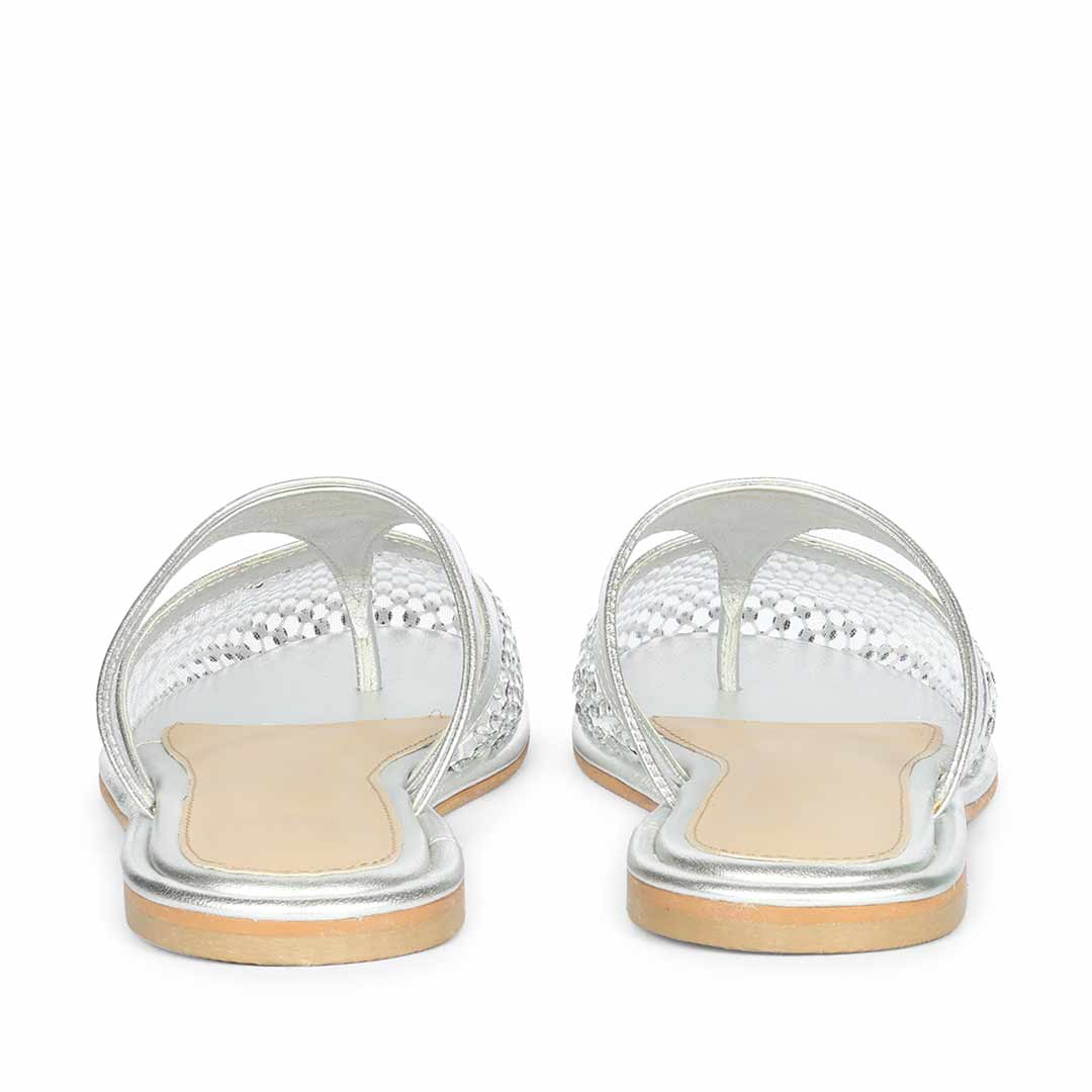 Saint Nerissa Crystal Mesh Silver Leather Mule Flats