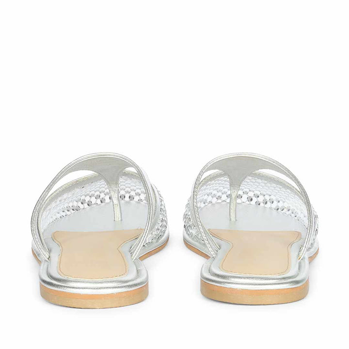 Saint Nerissa Crystal Mesh Silver Leather Mule Flats