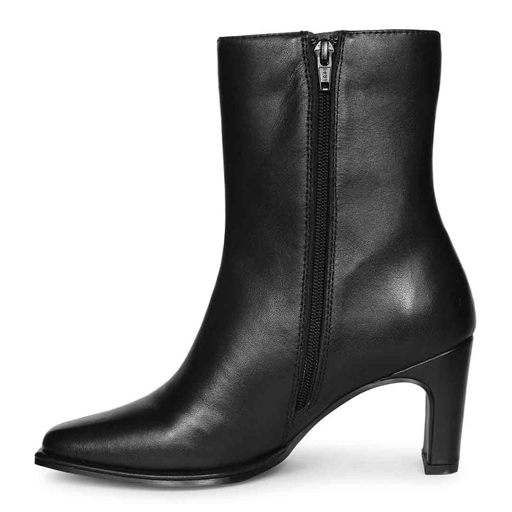 Saint Azalea Black Leather Mid-Heel Ankle Boots