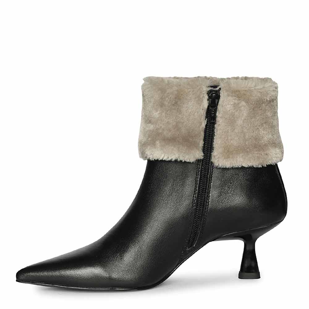 Saint Marvella Fur Cuff Black-Grey Leather Ankle Boots