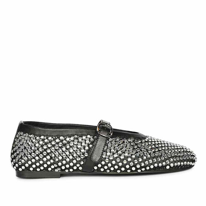Saint Lennon Strass Embellished BlackLeather Flats
