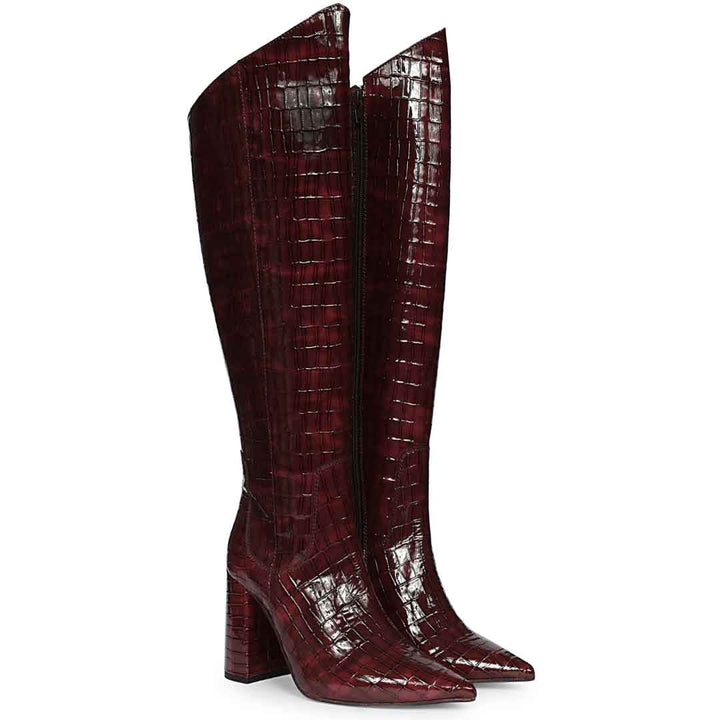 Saint Myla Bordo Croco-Embossed Knee High Leather Boots