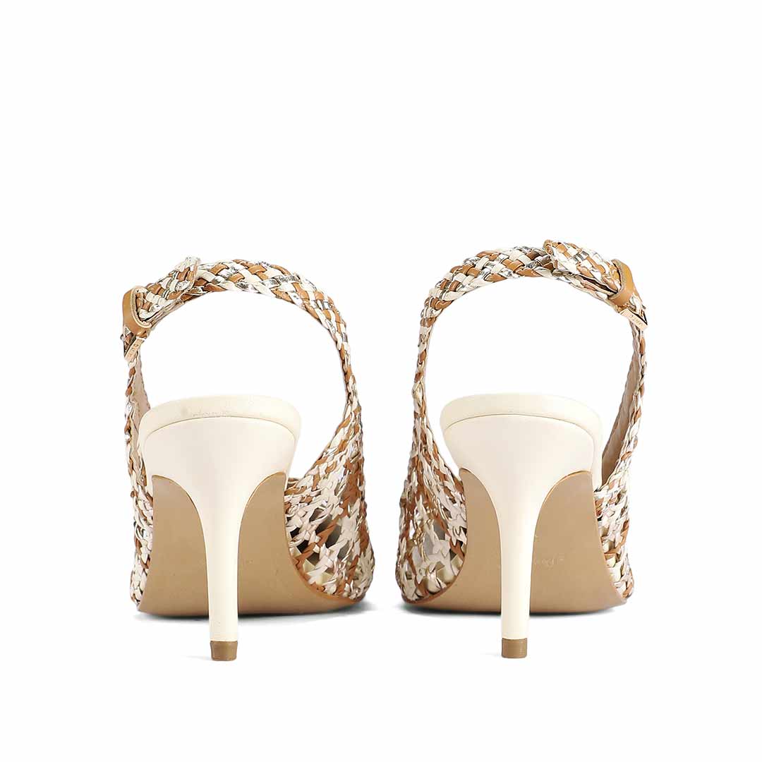 Saint Tamia Tan & Gold Hand Woven Leather Pumps