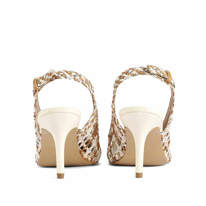 Saint Tamia Tan & Gold Hand Woven Leather Pumps