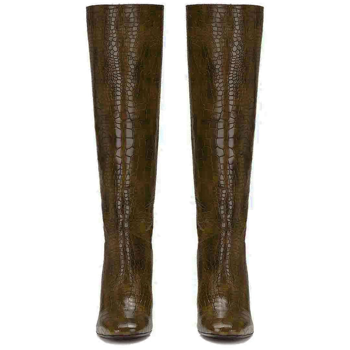 Saint Emily Brown Croco Vegan Leather Knee High Boots