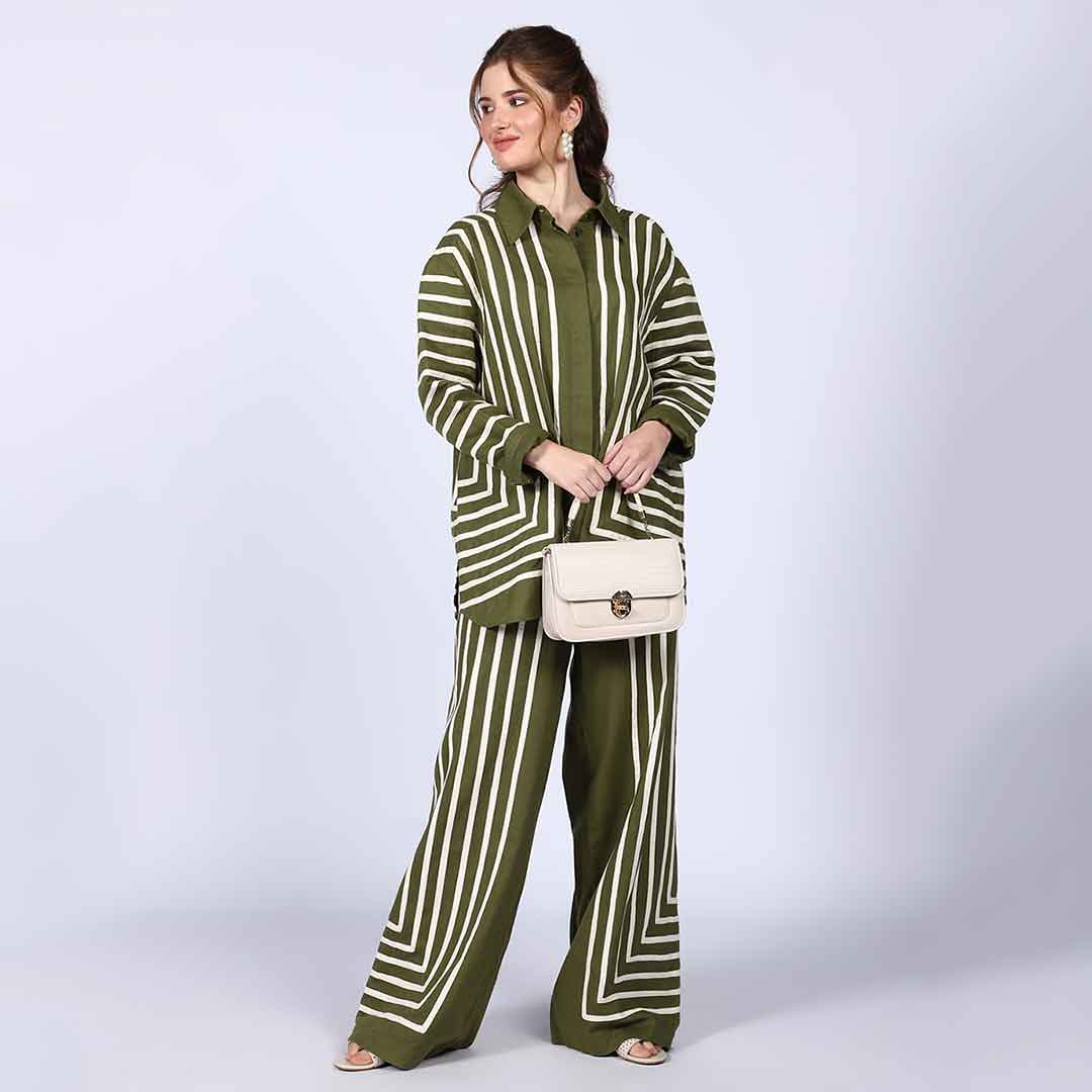 Saint Kayla Green Cotton Poplin Stripe Top