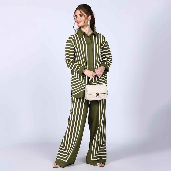 Saint Kayla Green Cotton Poplin Stripe Top