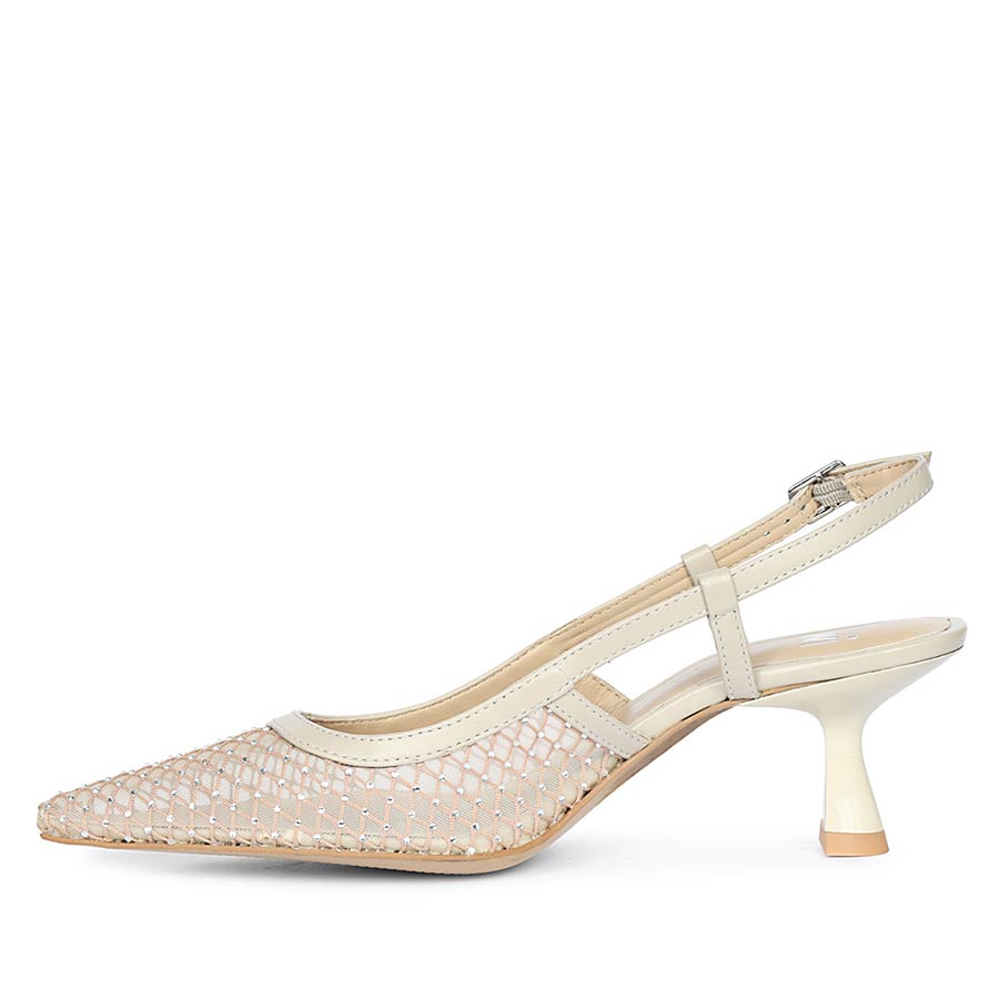 Saint Twila Crystal Embellished Beige Leather Slingbacks