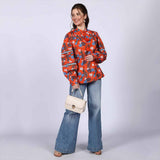 Saint Chloe Orange Multicolour Cotton Poplin Top