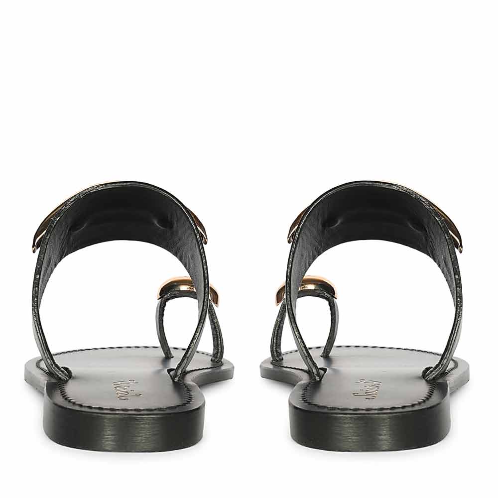 Saint Quinel Gold Metal Accents Black Leather Flats