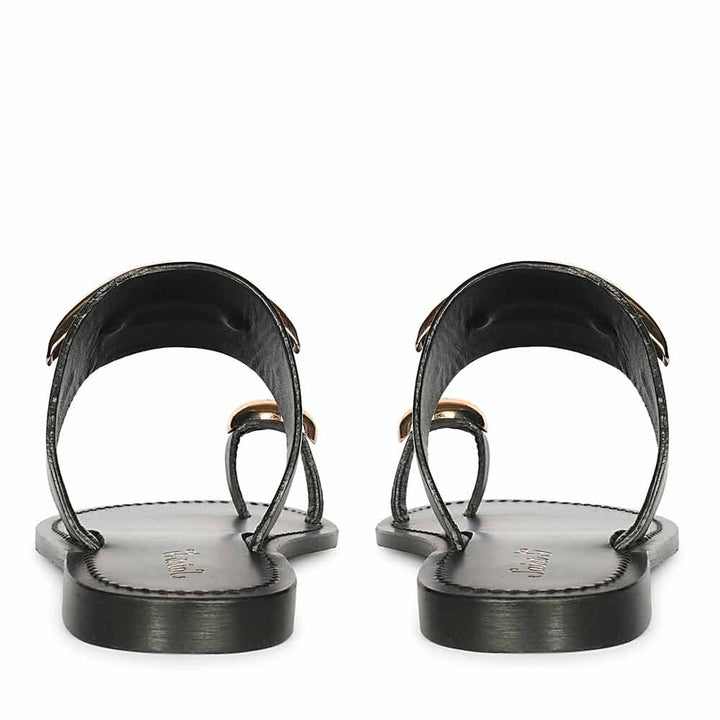 Saint Quinel Gold Metal Accents Black Leather Flats