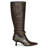 Saint Freya Chain Embellished Brown Leather Long Boots