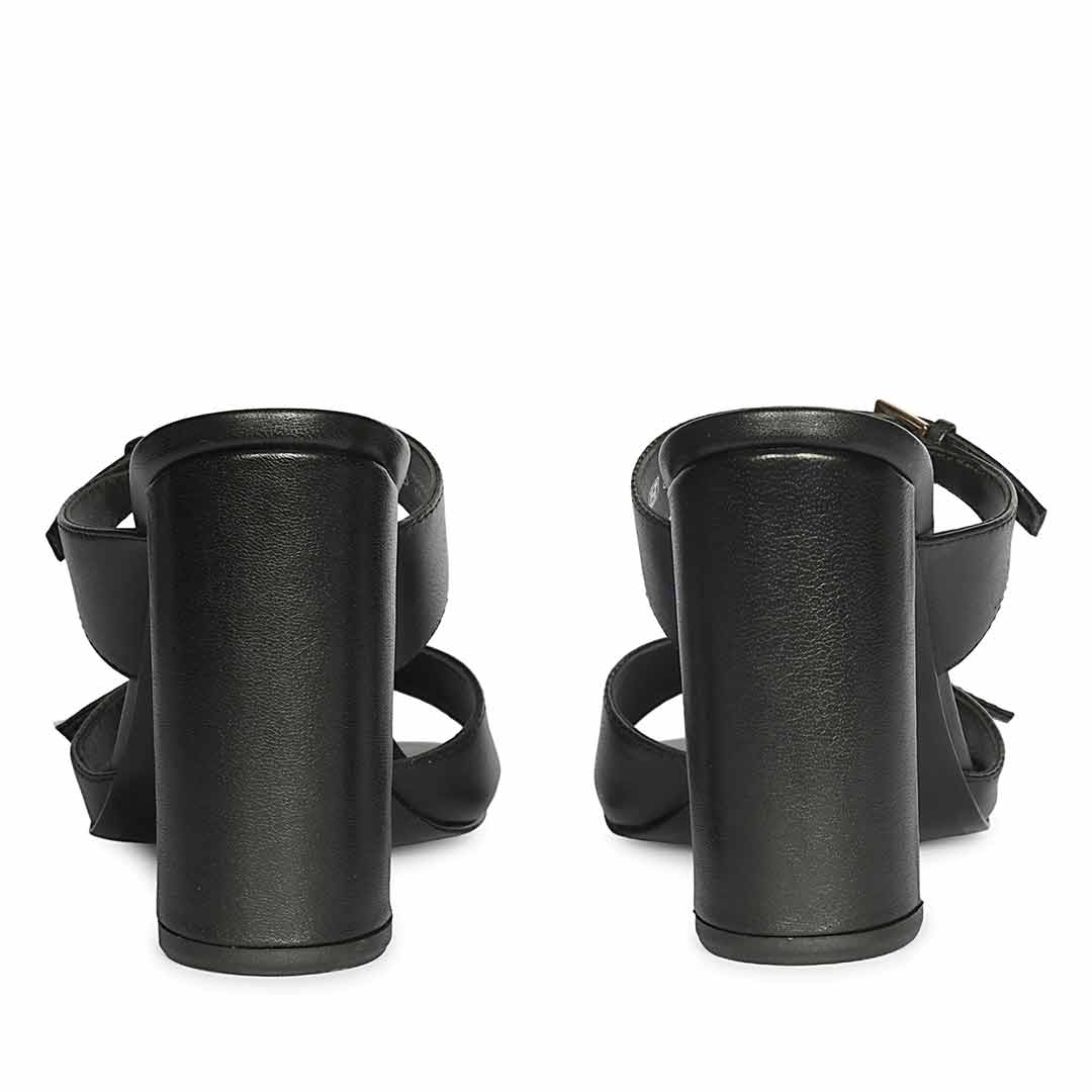 Saint Mallory Buckle Black Leather Heels