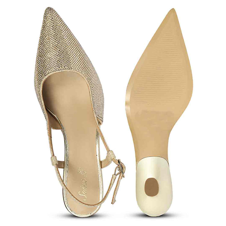 Saint Trinity Crystal Glimmer Slingback Gold Leather Heels