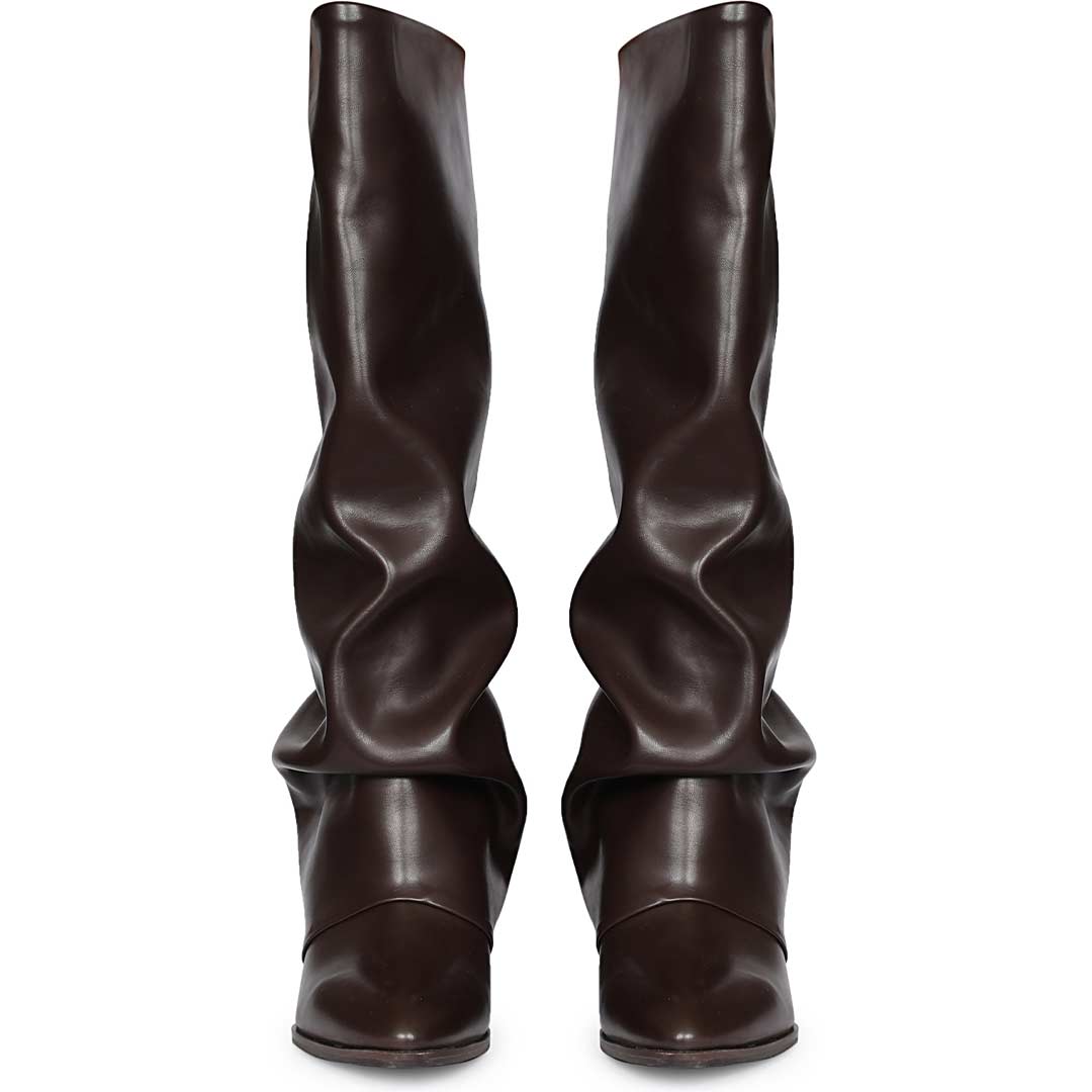 Saint Brown Leather Wedge Long Boots