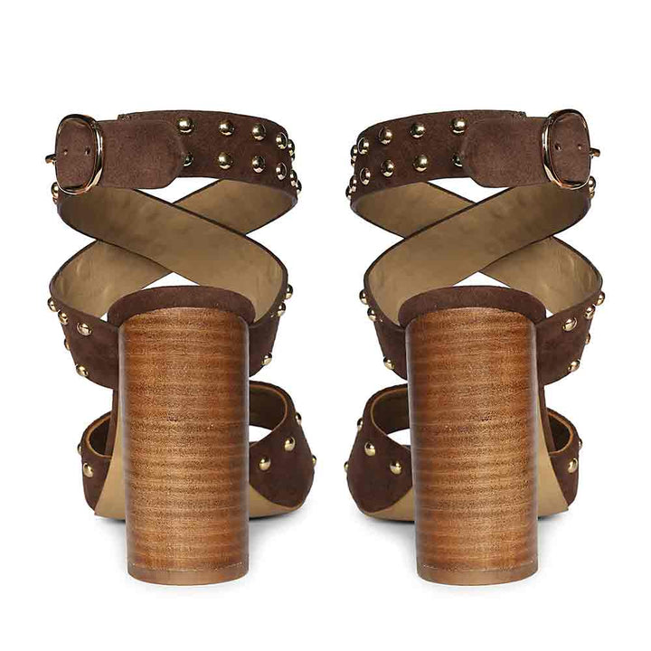 Saint Maren Studded Brown Suede Leather Heels