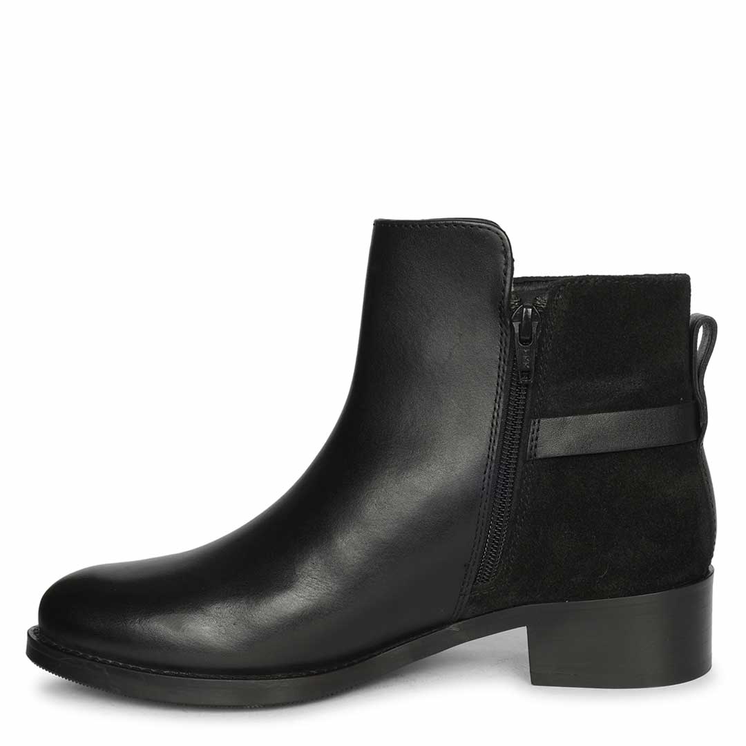Saint Mikayla Buckle Strap Black Leather Ankle Boots