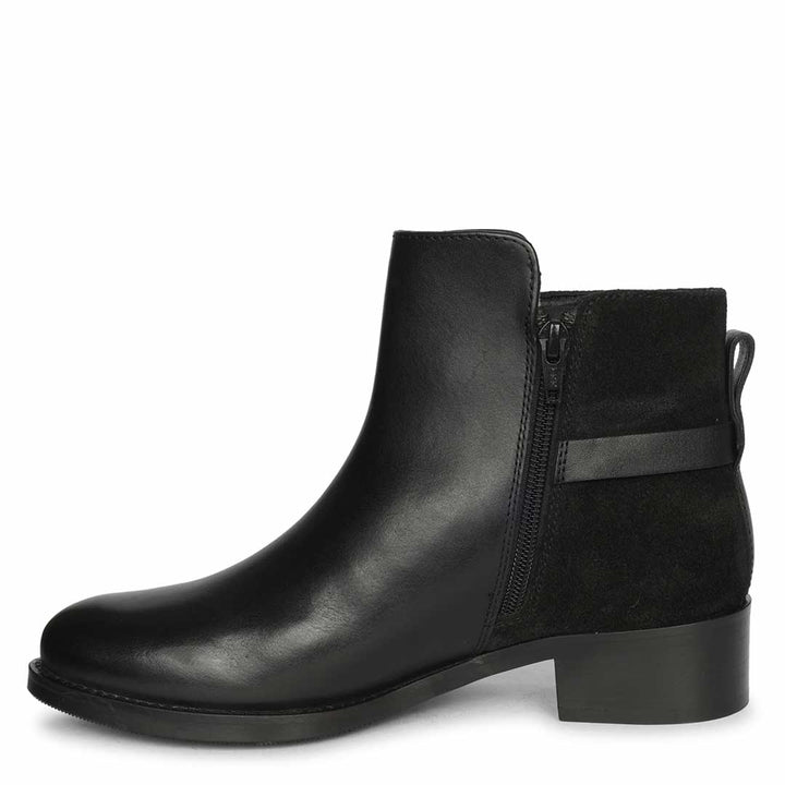 Saint Mikayla Buckle Strap Black Leather Ankle Boots