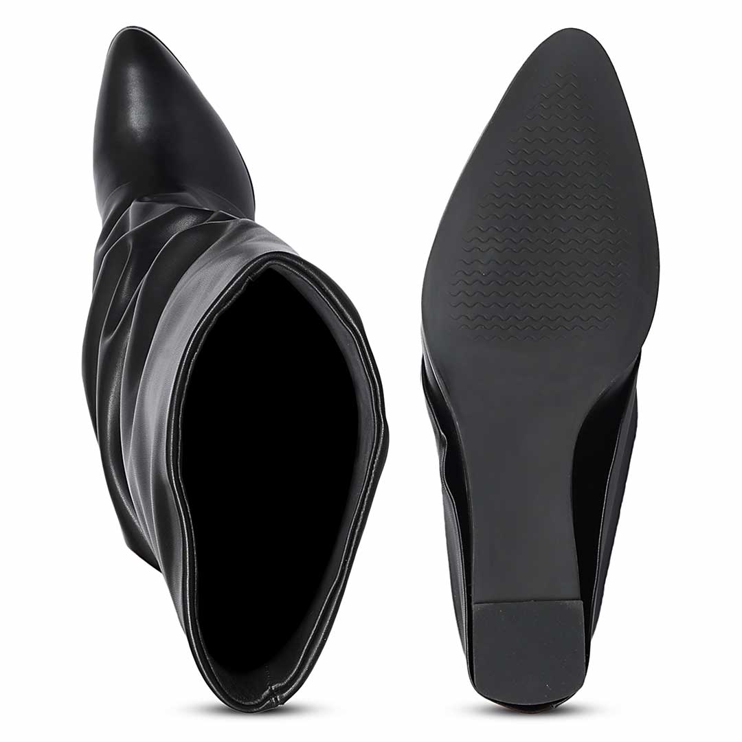 Saint Black Leather Wedge Long Boots