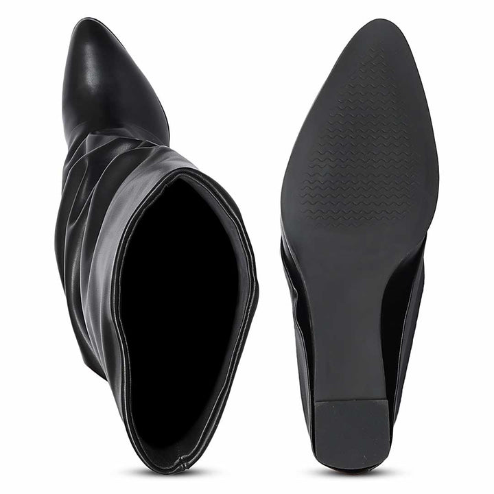 Saint Black Leather Wedge Long Boots