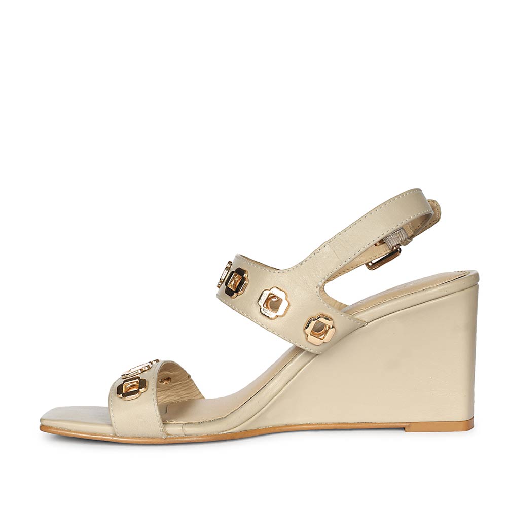 Saint Julien Flower Eyelets Beige Leather Wedge Heels