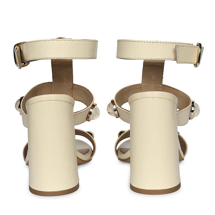 Saint Hope Studded Off white Leather Block Heels