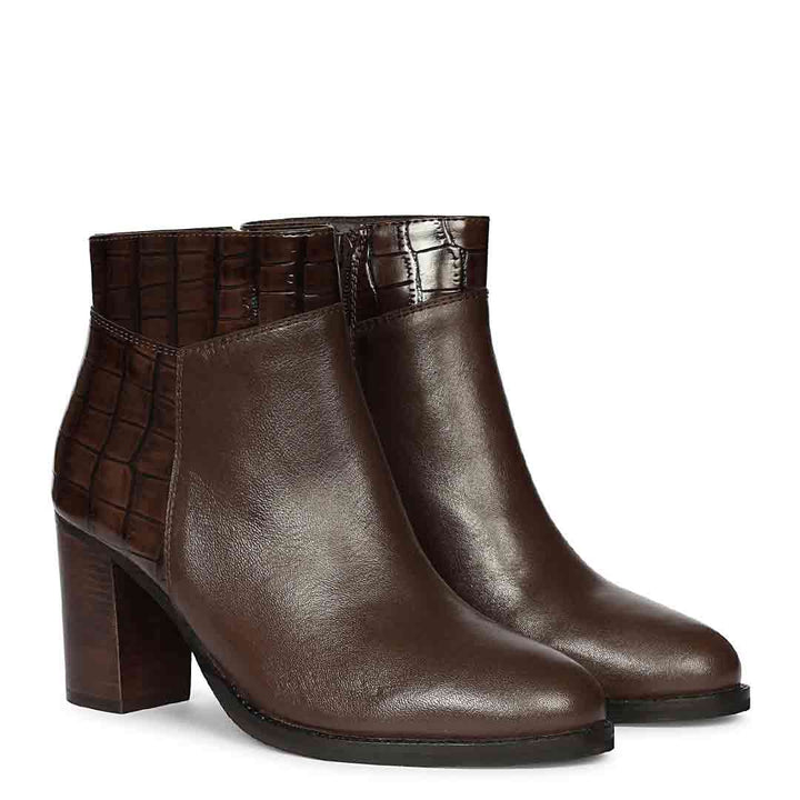 Saint Kendra Brown Croc-Embossed Leather Ankle Boots