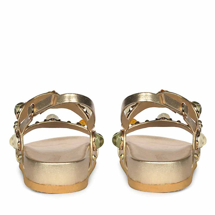 Saint Solira Multi Stone Metallic Gold Leather Footbed Sandals