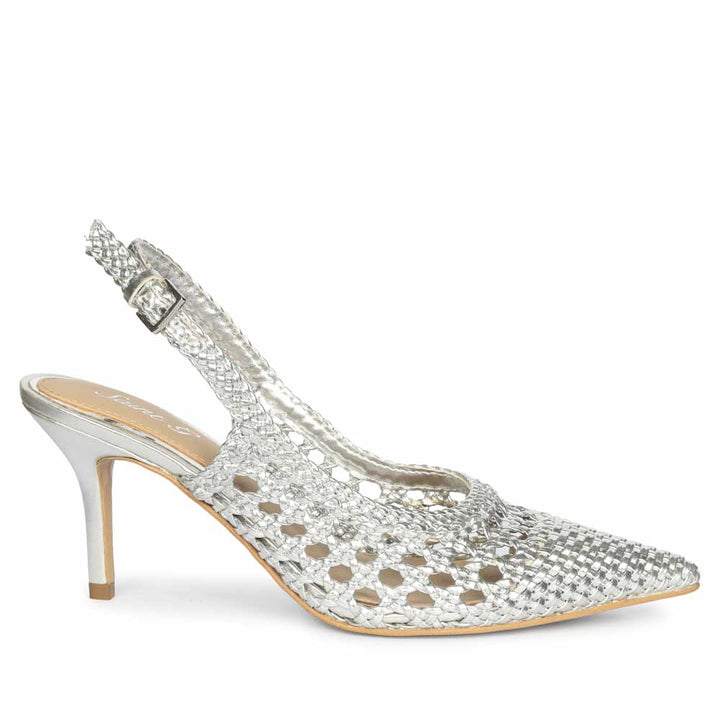 Saint Tamia Silver Hand Woven Leather Pumps