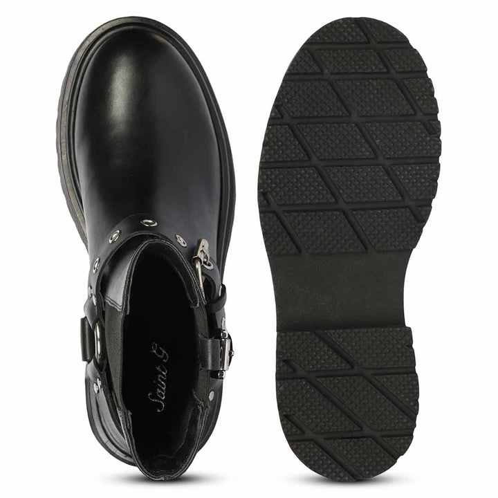 Saint Allison Black Leather High Ankle Boots