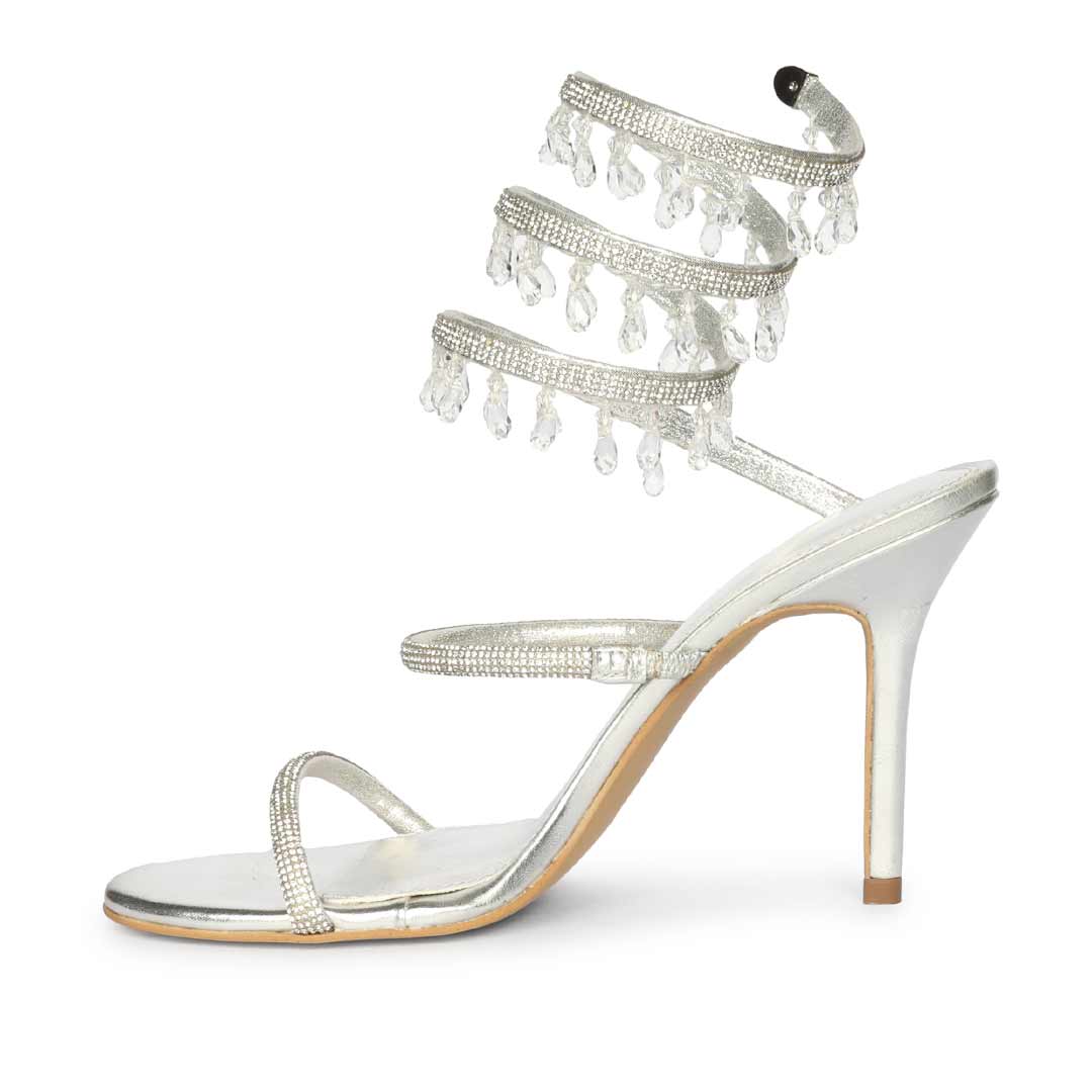 Saint Colette Silver Strappy Heels