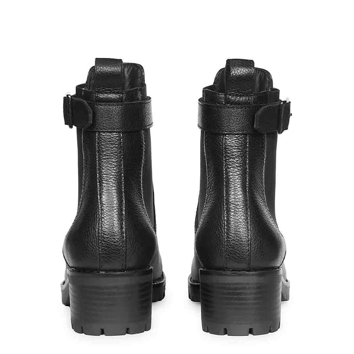 Saint Nalani Buckle Decor Black Leather Ankle Boots
