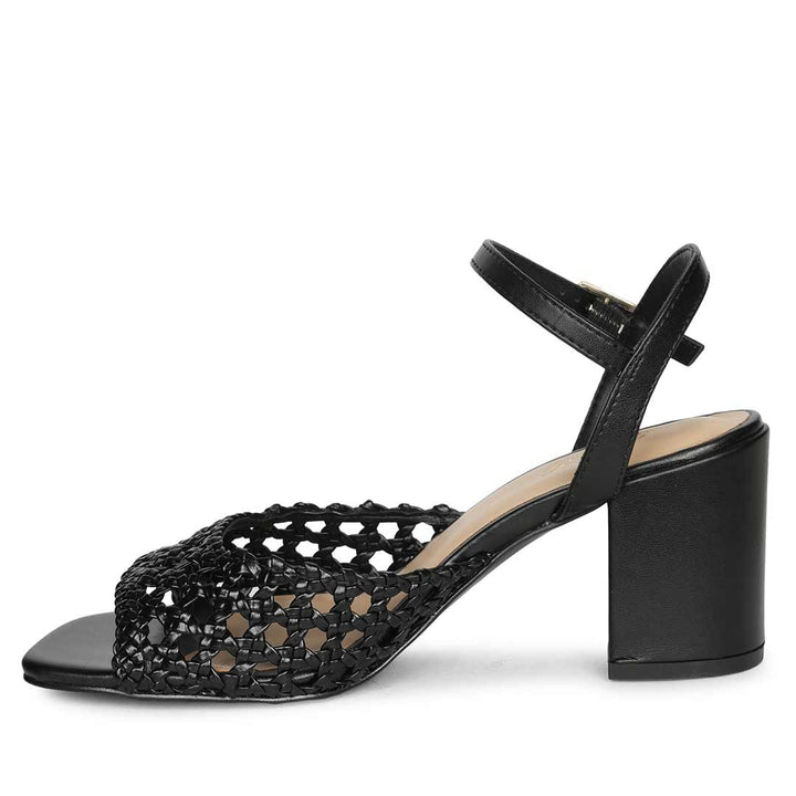 Saint Felicia Black Woven Metallic Leather Block Heels
