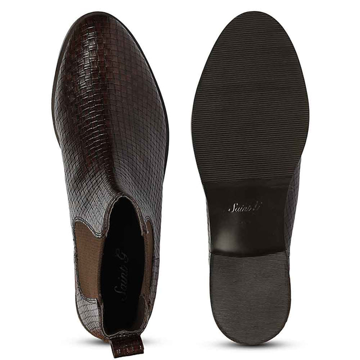 Saint Amara Woven Embossed Chelsea Leather Boots