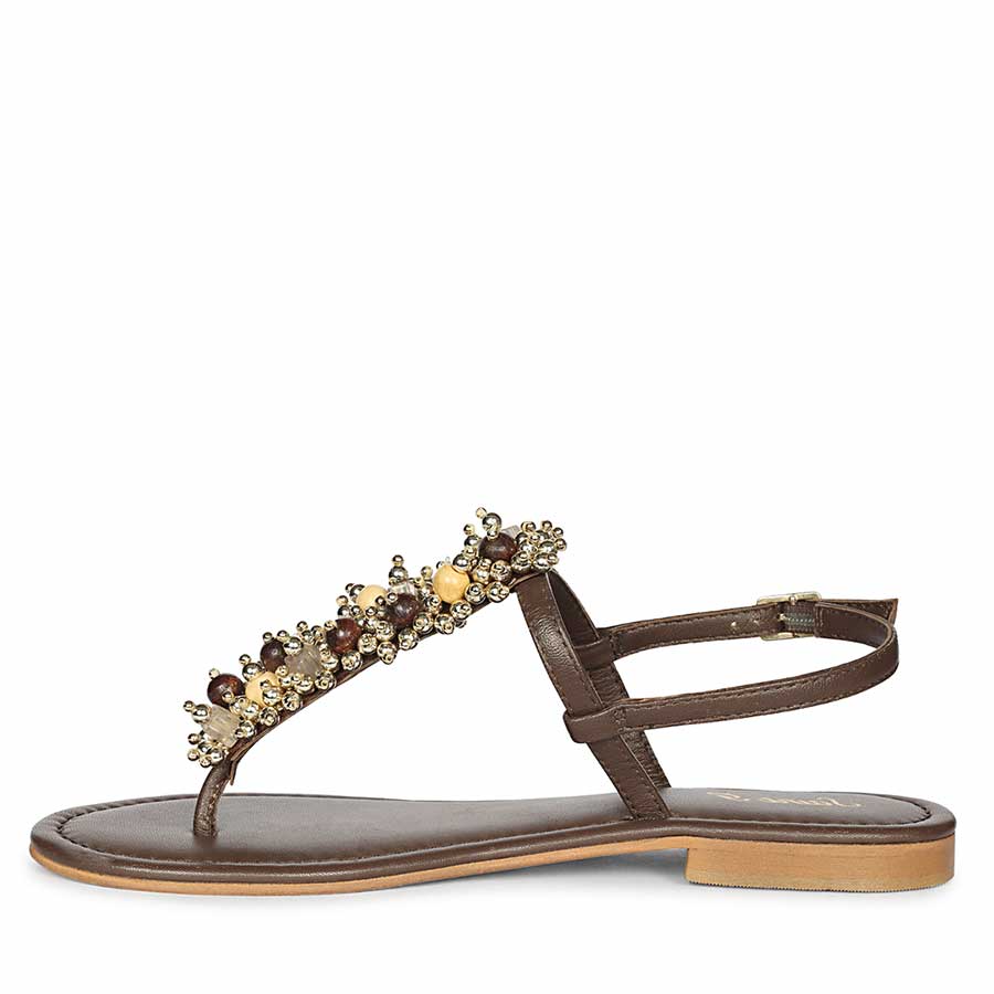 Saint Kierel Jeweled Brown Leather Sandals