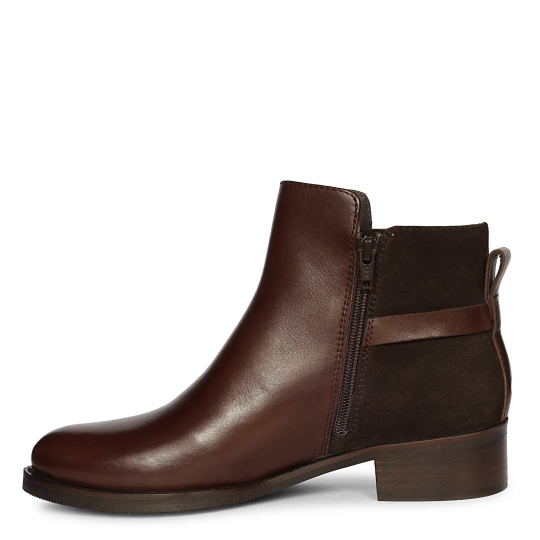 Saint Mikayla Buckle Strap Brown Leather Ankle Boots