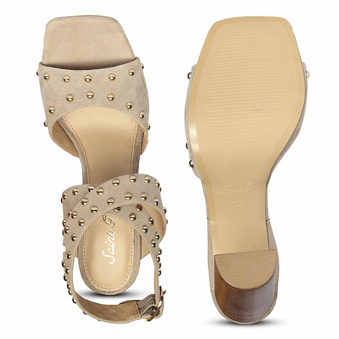 Saint Maren Studded Taupe Suede Leather Heels
