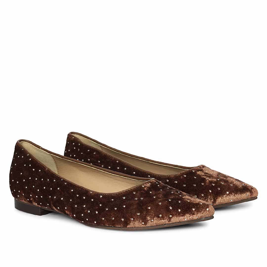 Saint Lilly Strass Brown Velvet Ballerinas
