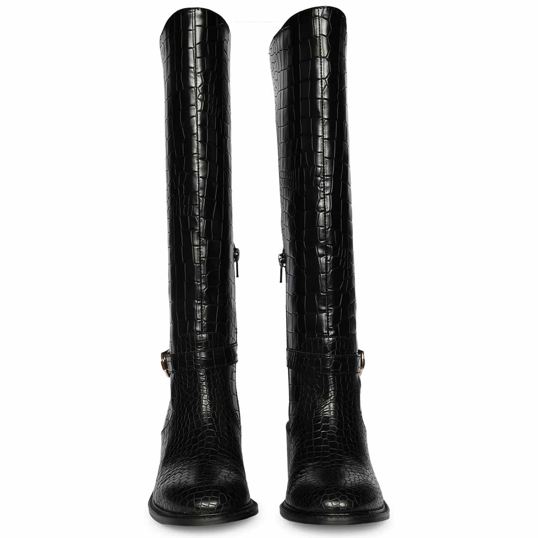Saint Callie Black Croco-Embossed Knee High Boots