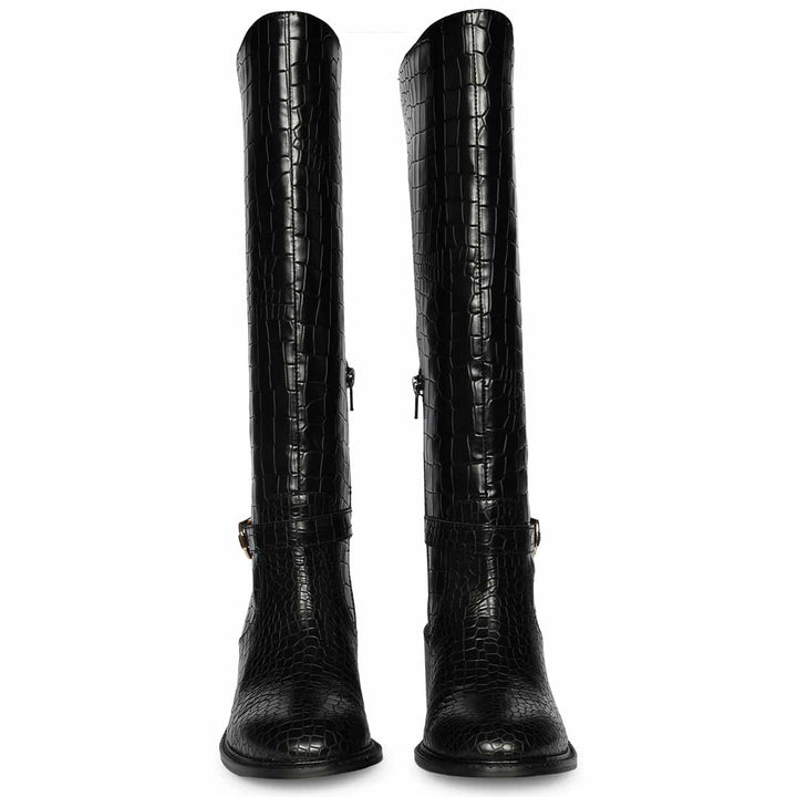 Saint Callie Black Croco-Embossed Knee High Boots