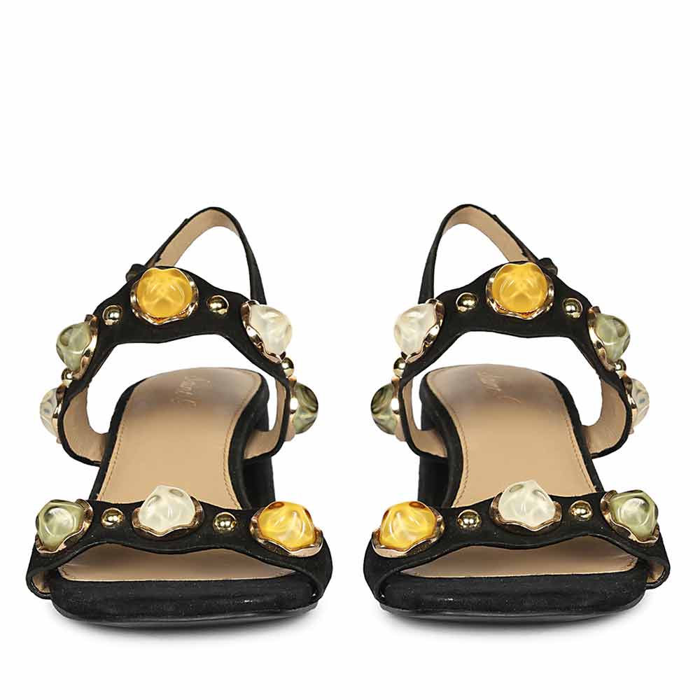 Saint Solira Multi-Stone Black Suede Leather Block Heels