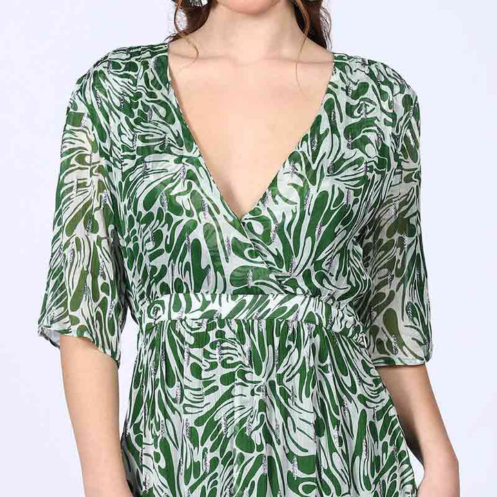 Saint Josephine Green Abstract Print Viscose Mini Dress