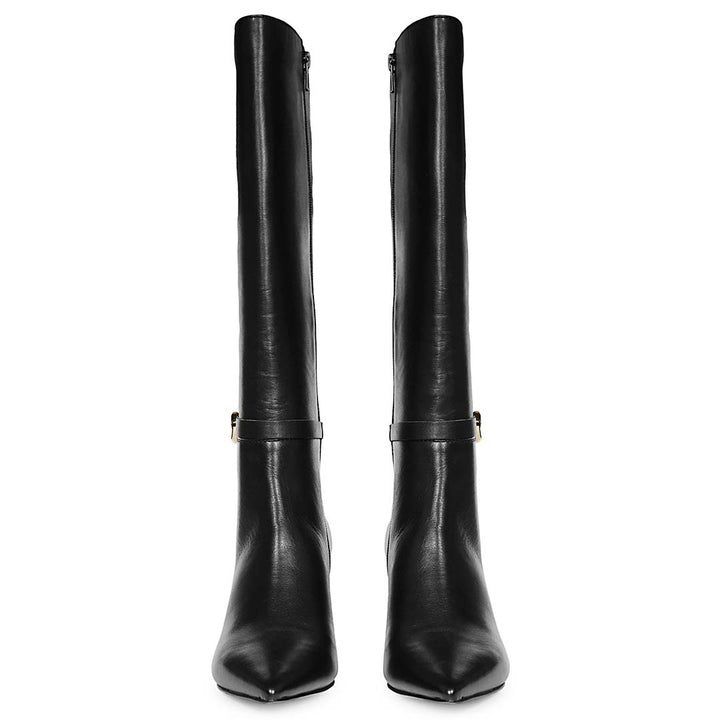 Saint Blair Ring Buckle Black Leather Knee High Boots