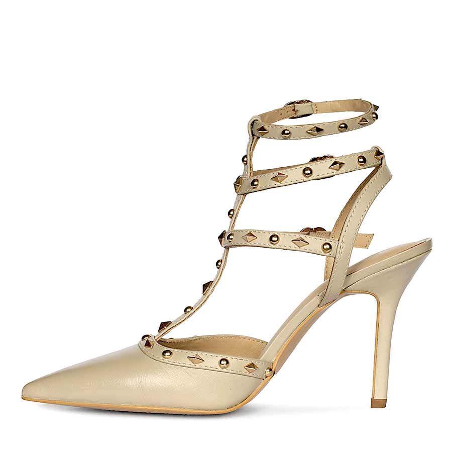 Saint Brittany Crystal Stone Nude Leather Stilettos