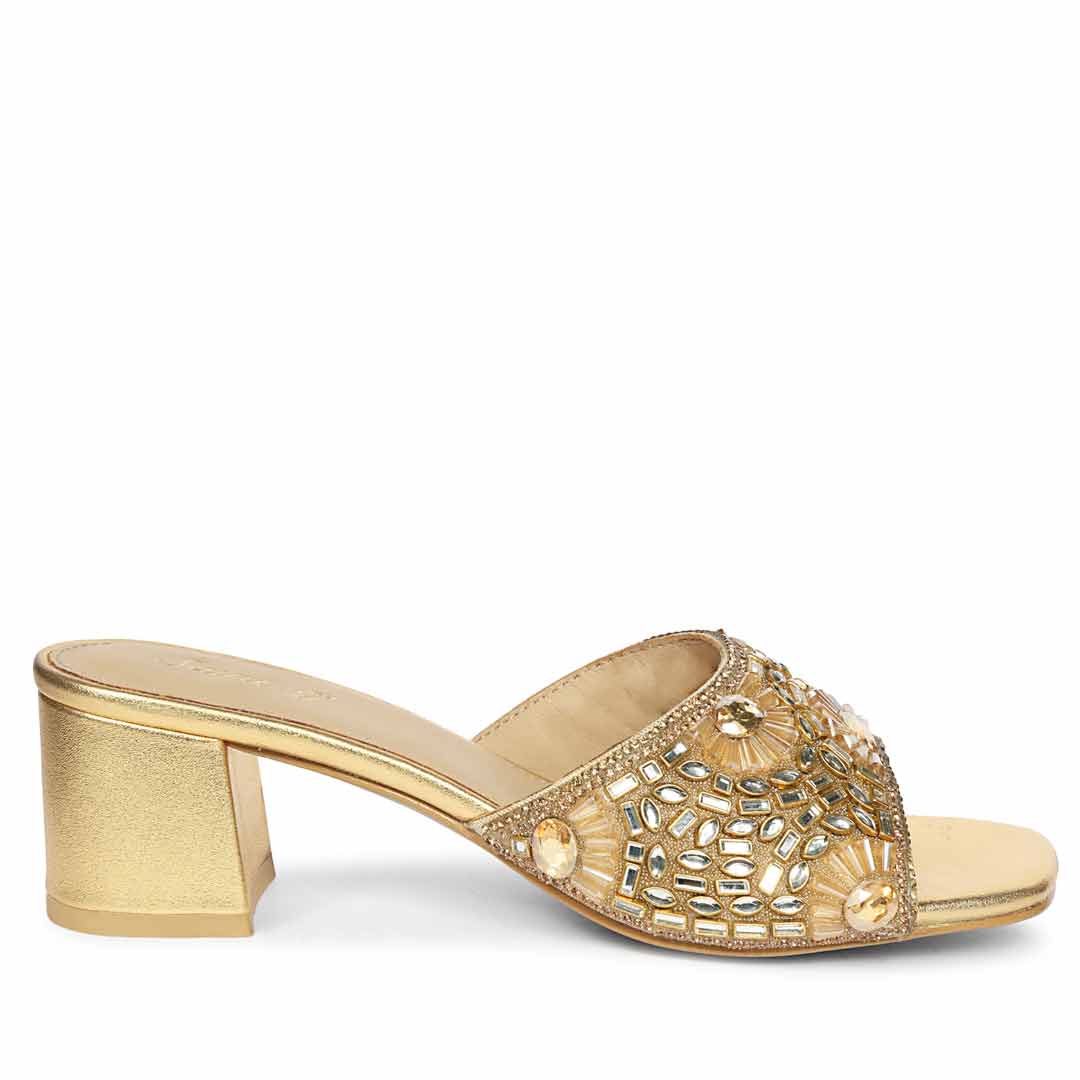 Saint Torin Embroidered Metallic Gold Leather Heels