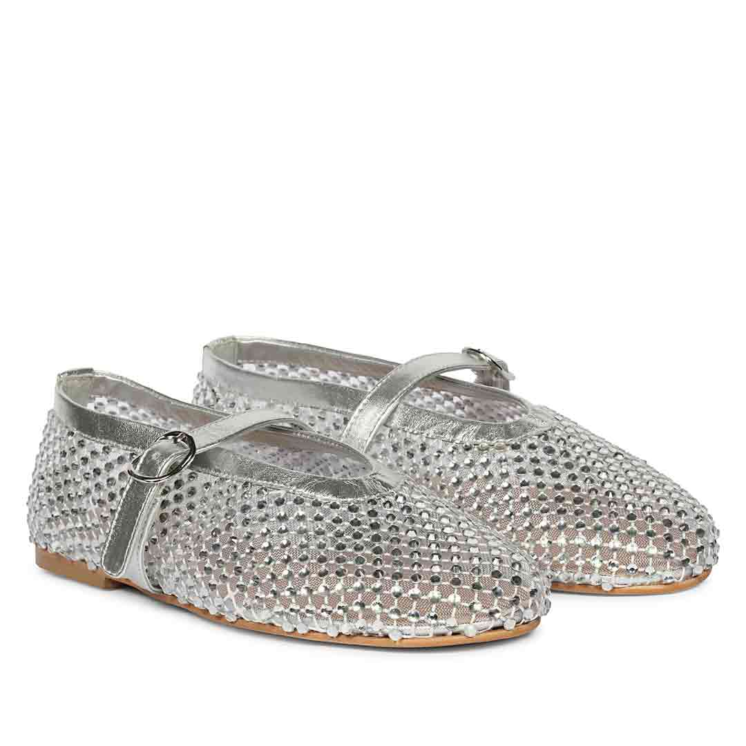 Saint Lennon Strass Embellished Silver Leather Flats